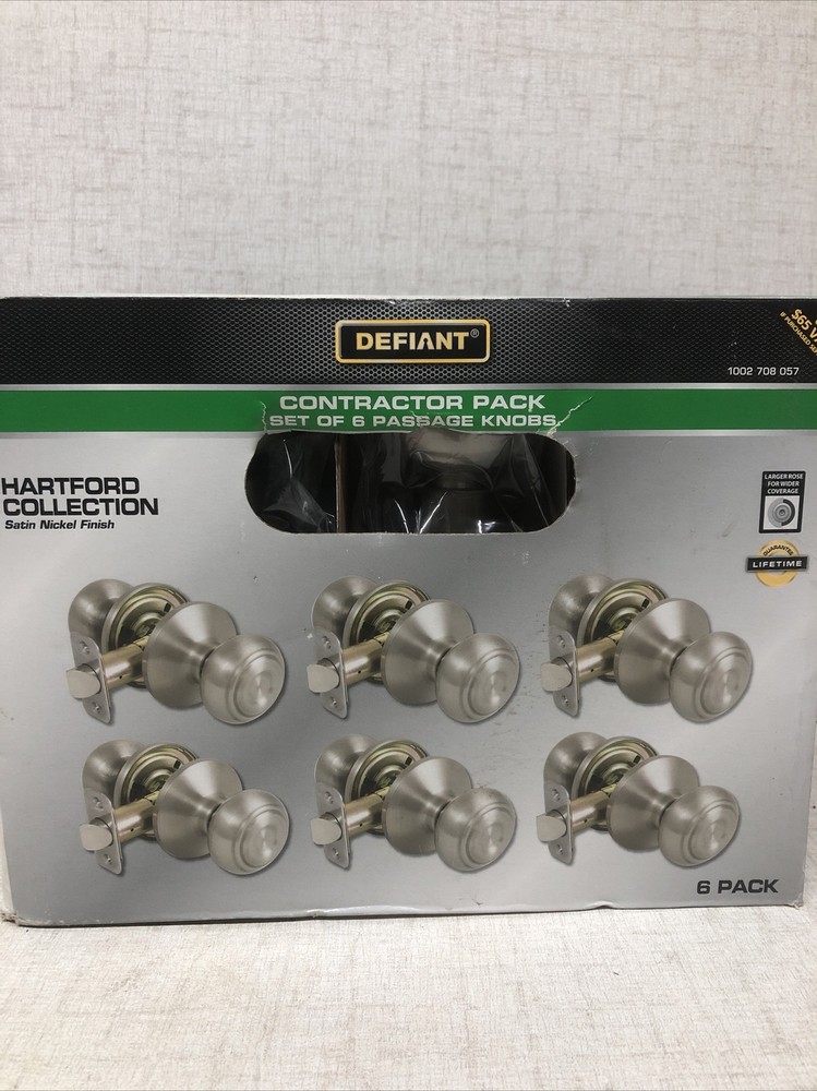 Defiant Door Knob Adjustable Backset Flat Ball Metal in Satin Nickel (6-Piece)