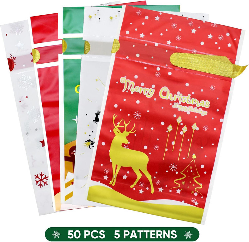 GP Life 50 PCS Christmas Drawstring Goody Bags Christmas Candy Bags Treat Bags f gallery