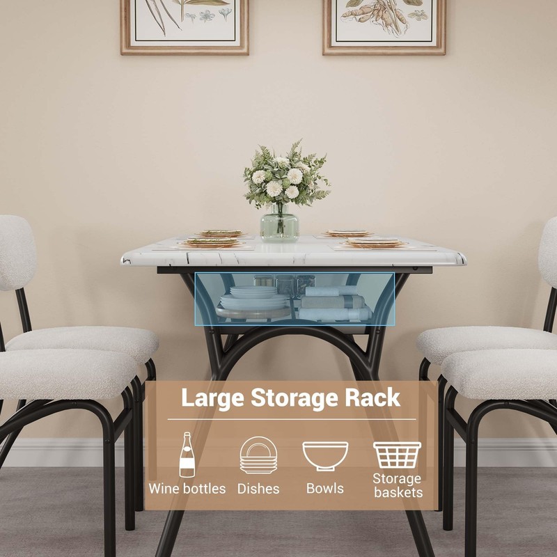 Kitchen Table Set ,5pcs Dining Room Marble Table and 4 Chairs, for Small Space gallery