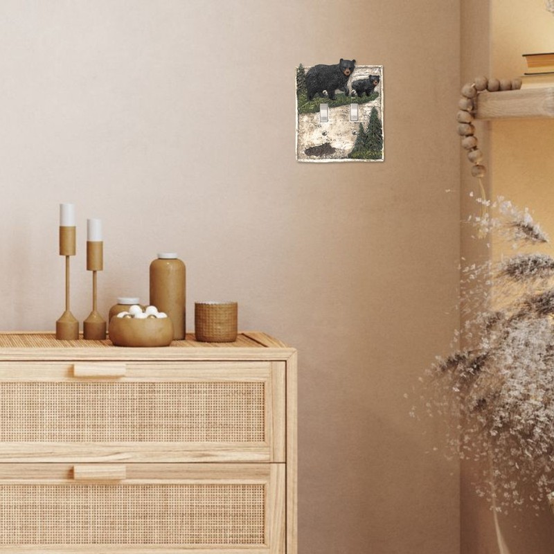 Bear Pine Tree Double Light Toggle Switch Cover Wall Plate Cabin Lodge Decor gallery