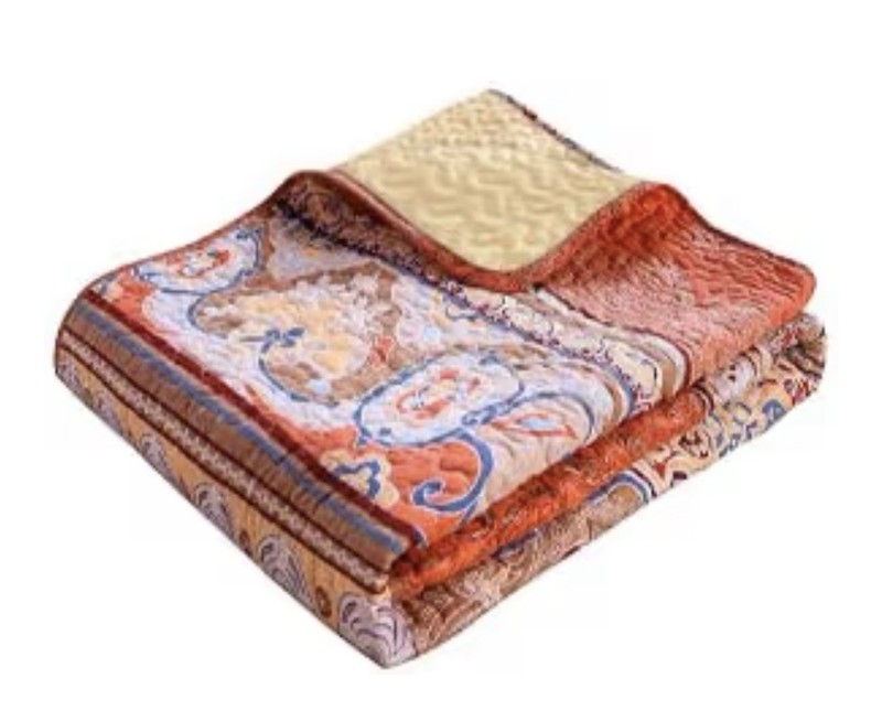 Reversible Quilted Blanket 50x60”Microfiber w/boho striped pattern brick-red gallery