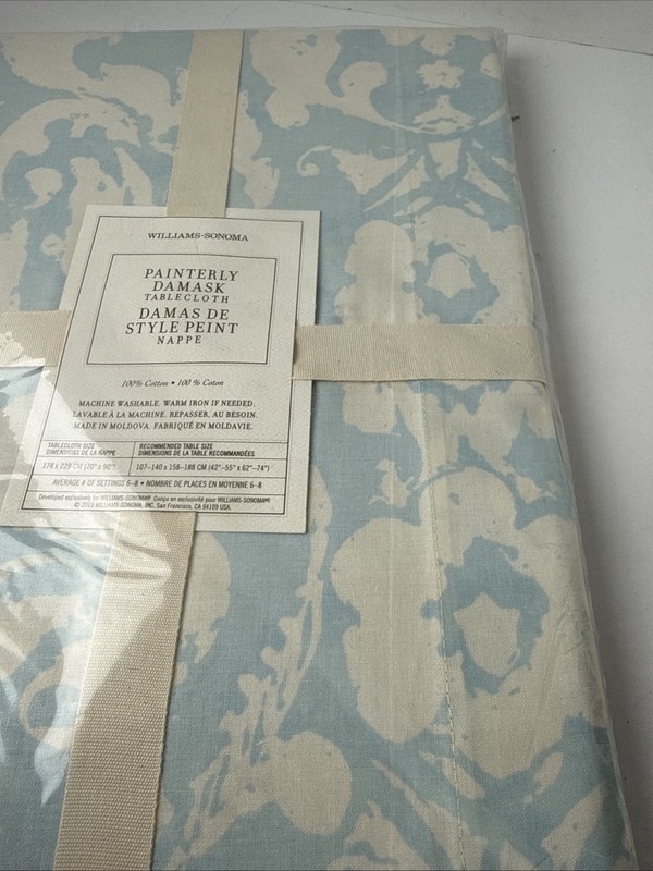 Williams Sonoma Painterly Damask Tablecloth 70×90 EASTER SPRING gallery