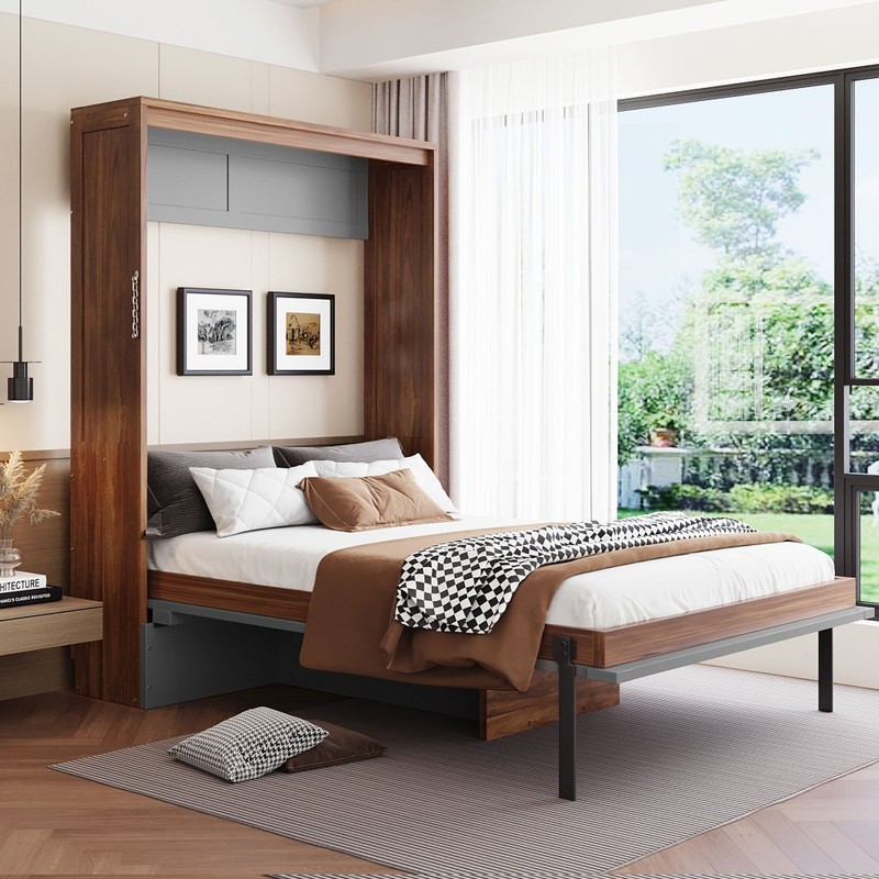 Full Size Murphy Bed Wall Bed with Foldable Desk and Wood Hidden Beds gallery