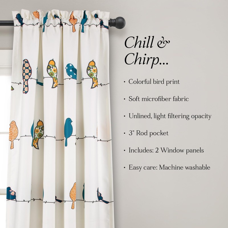 Rowley Birds Light Filtering Window Curtain Panels Pair 52 W X 84 L Multi Colo gallery