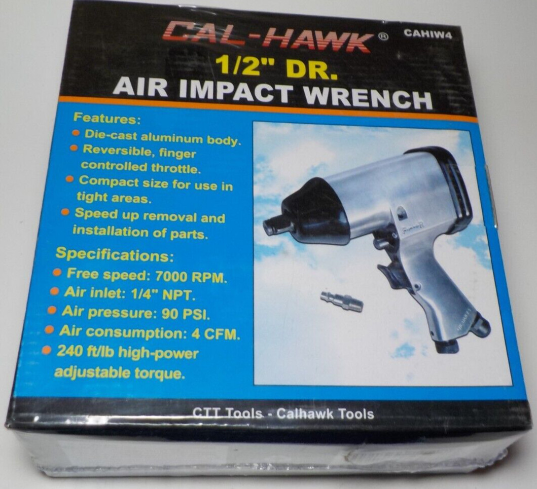 Cal-Hawk 1/2'' DR. AIR IMPACT WRENCH MECHANIC TOOLS 240 ft/lb 7000 RPM. 90 PSI gallery