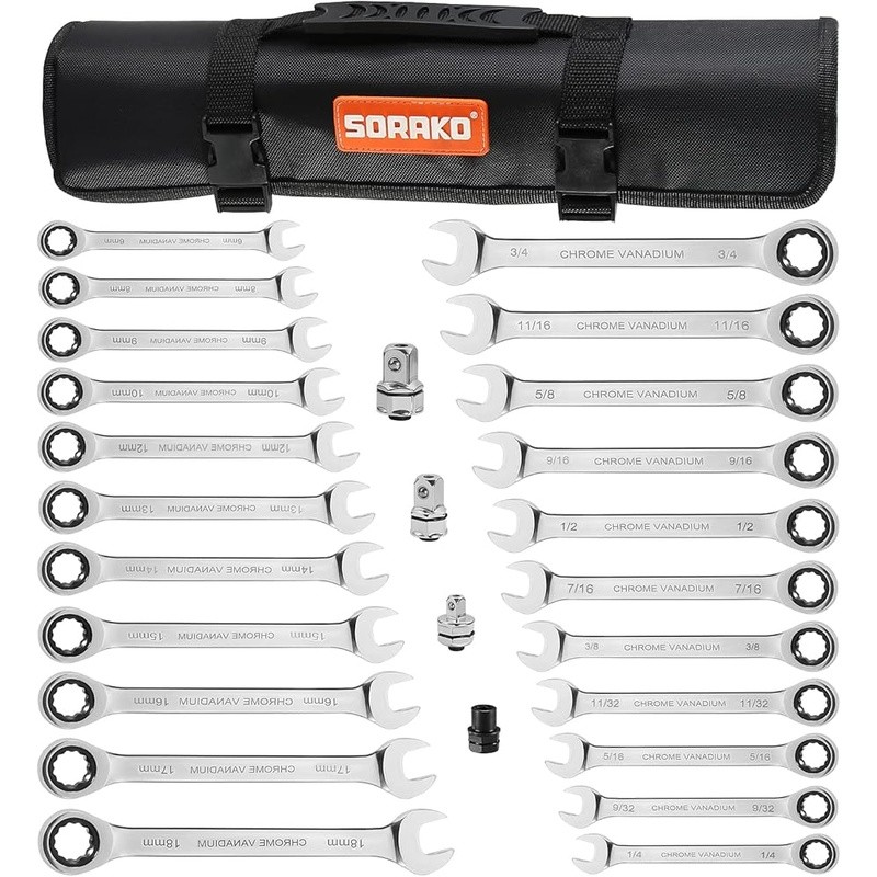72-Tooth Ratchet Wrench Set Combination Tool SAE Metric Chrome Vanadium Steel US gallery
