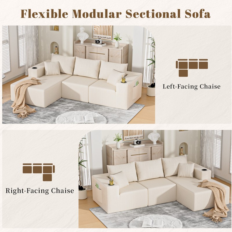106" Cloud Modular Sectional Sofa Couch with L-Shape Chaise for Living Room gallery