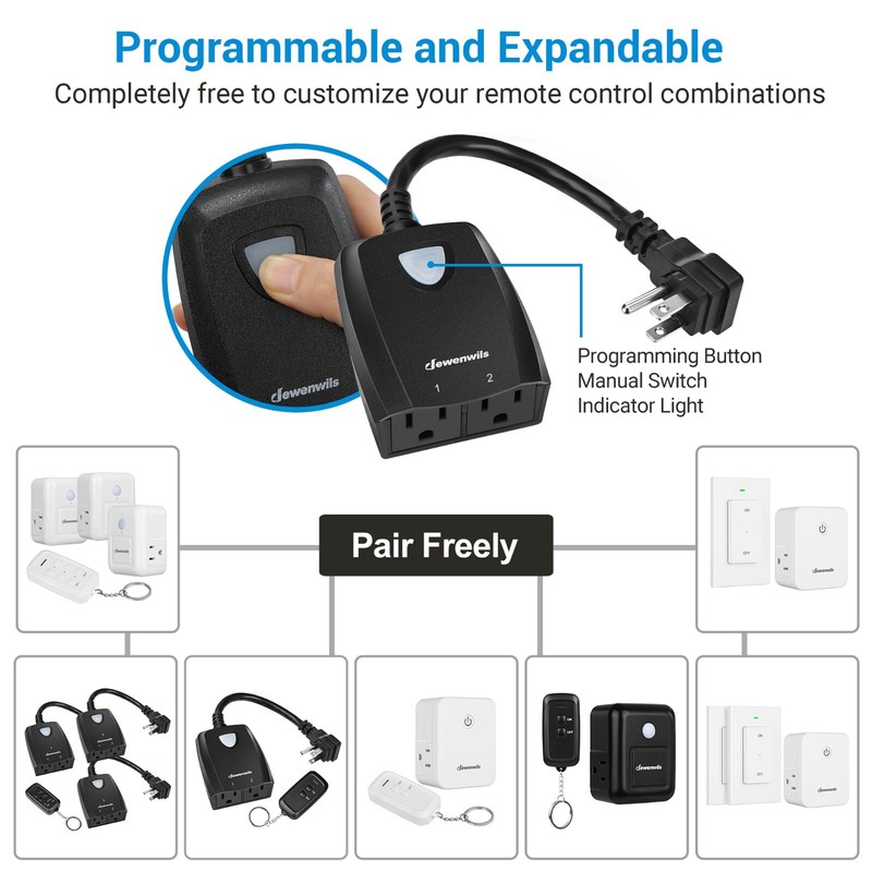 DEWENWILS Outdoor Remote Control Outlet,15A Heavy Duty w/2 Remote, Weatherproof gallery