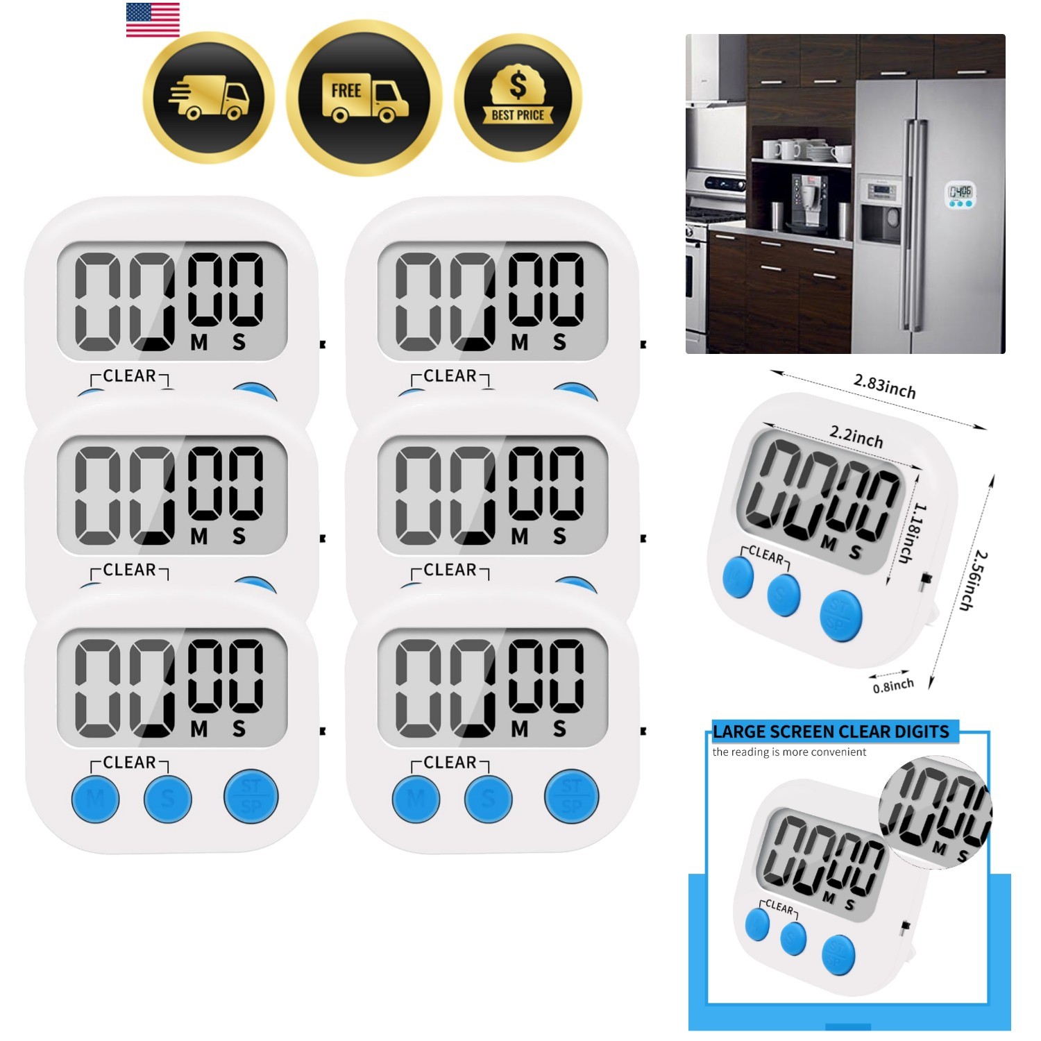 Digital Kitchen Timer Countdown Count Up Magnet Magnetic Switch Small 6 Pack gallery