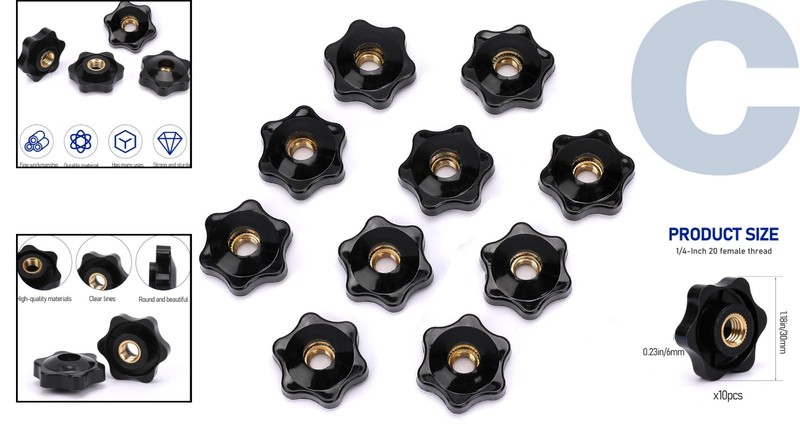 Brass & Plastic T Knobs Pack of 10 - 1/4-20 Hexagon Head for Quick Adjustments gallery