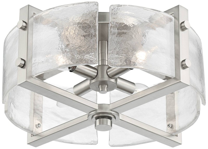 Prane Modern Ceiling Light Semi Flush Mount Fixture 17" Nickel 4-Light Glass gallery