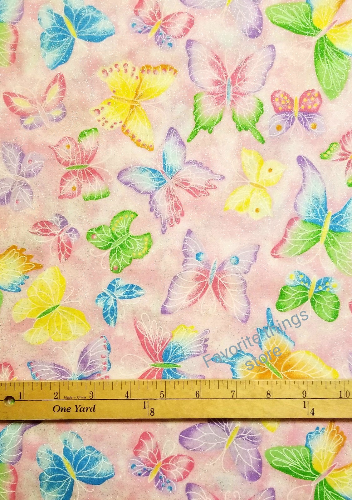 BTHY X 44" W GLITTER BUTTERFLIES INSECTS (PINK) NEW COTTON FABRIC OOP Pretty! gallery