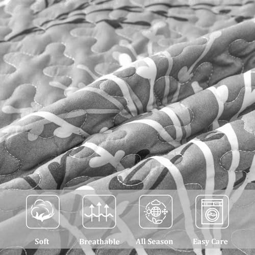 Quilt Set Size Branch Botanical Pattern Bedspread Coverlet Set, 3 Full Grey gallery