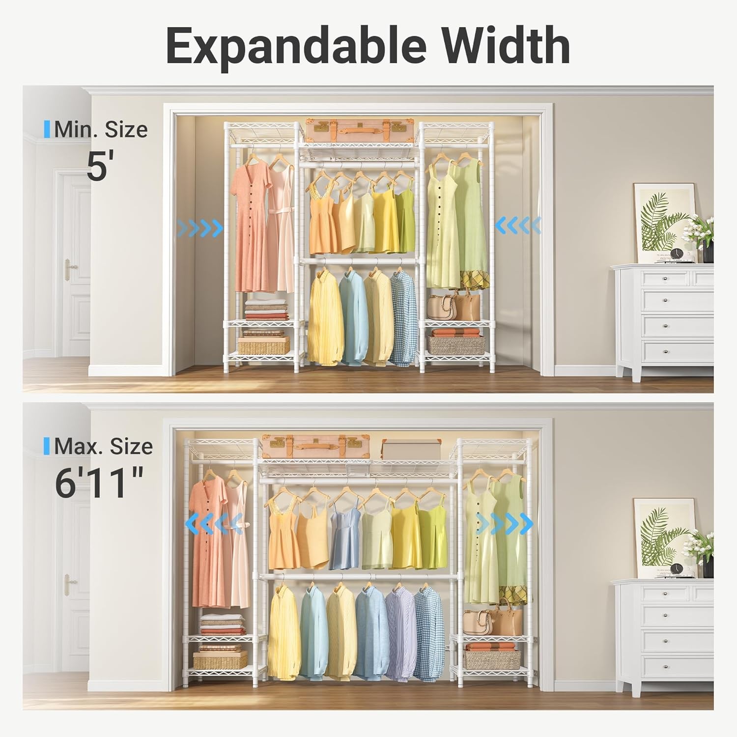 X30 Expandable Clothes Rack Adjustable from 5' to 6'11" 950lbs Capacity Heavy gallery