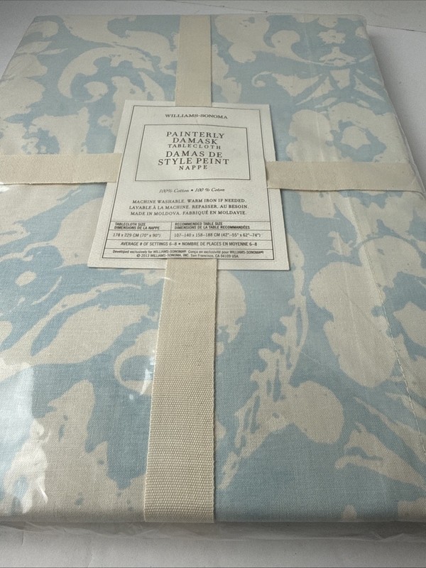 Williams Sonoma Painterly Damask Tablecloth 70×90 EASTER SPRING gallery