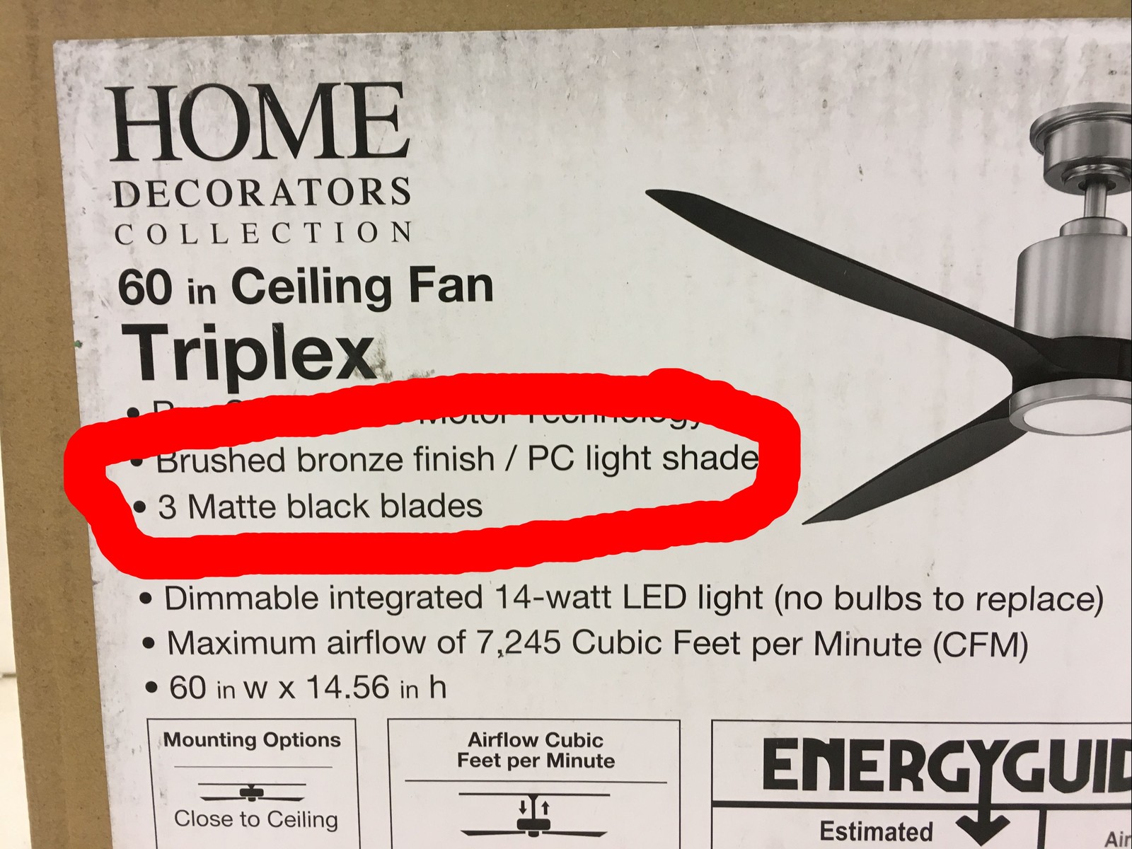 Home Decorators Collection Triplex 60"LED Brushed Bronze Ceiling Fan New (OPEN) gallery