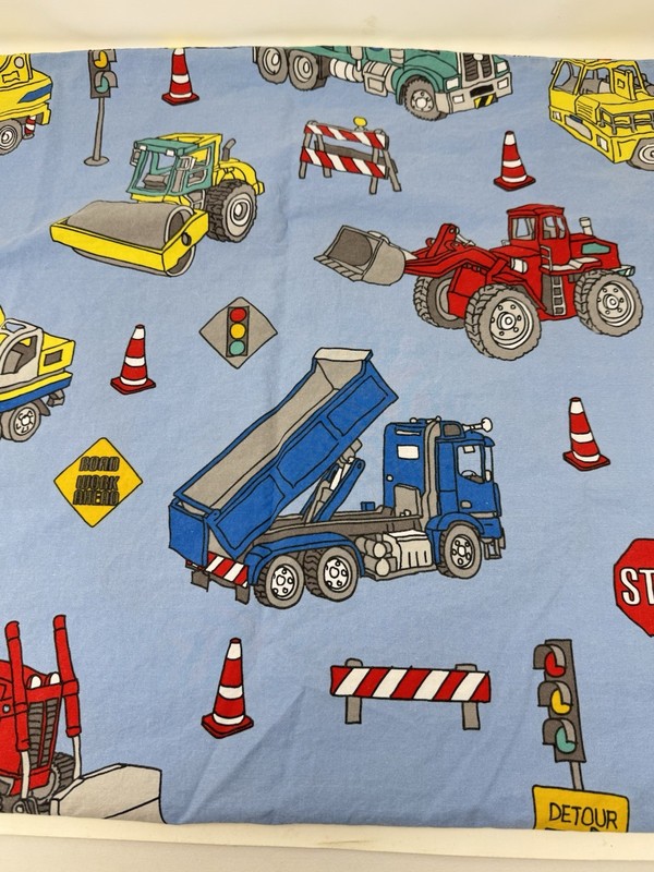 Construction Vehicles Blue Pillowcase Dump Truck Digger Road Work Organic Cotton gallery