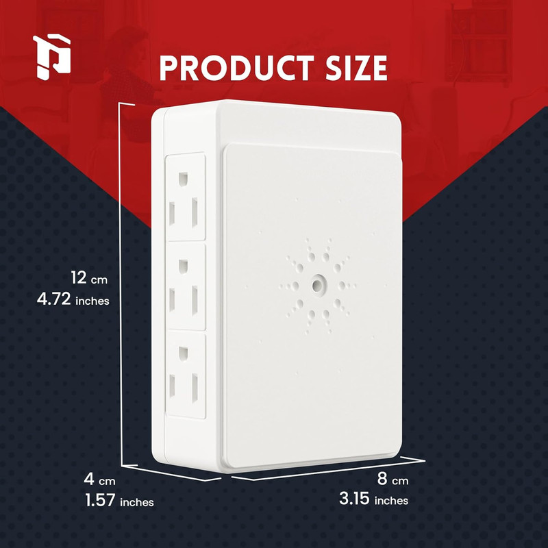 2 Pack Side Outlet Plug Adapter, 6-Outlet Extender, 3-Prong, Multiple Plug, Wall gallery