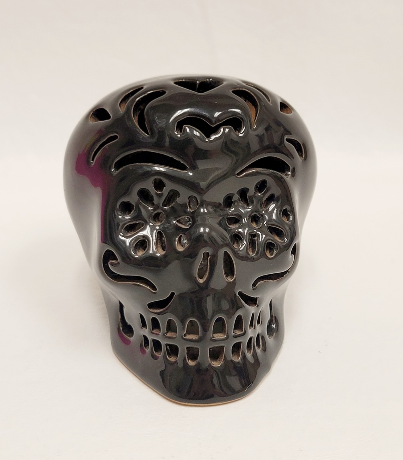 Black Ceramic LED Sugar Skull Halloween 3.5" Lights up gallery