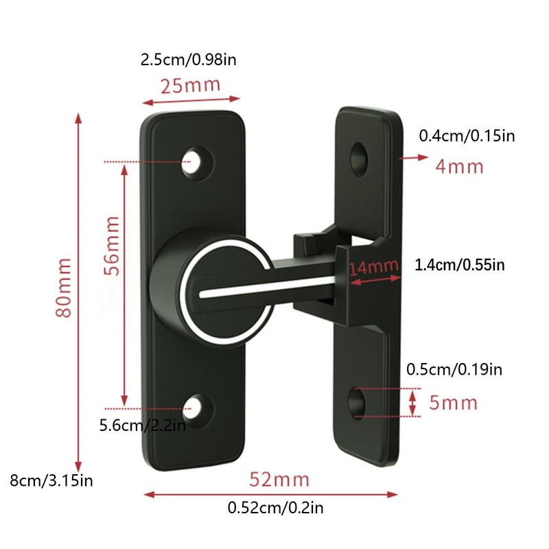 90° Keyless Interior Door Bolt Luminous Surface-mounted Room Door Latch ss gallery