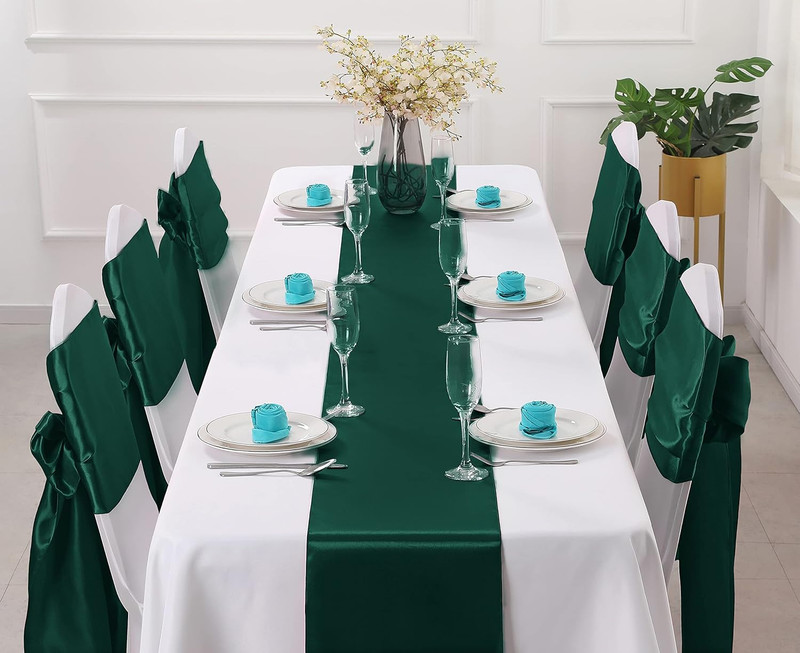 2 Pack Forest Green Satin Table Runner 12 X 108 Inch, Smooth Table Runners for W gallery