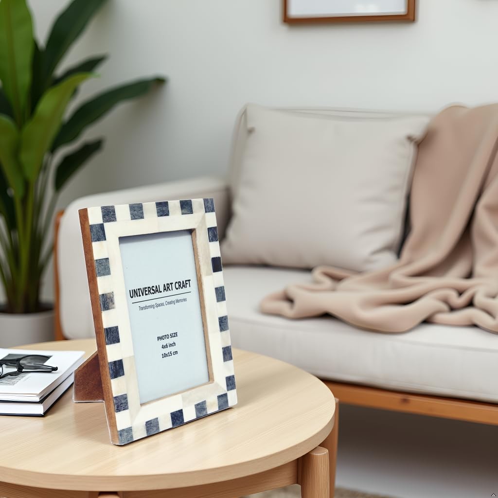 Handmade Bone Inlay Photo Frame 4x6 Inch | Black, Grey & White Checker Decora... gallery