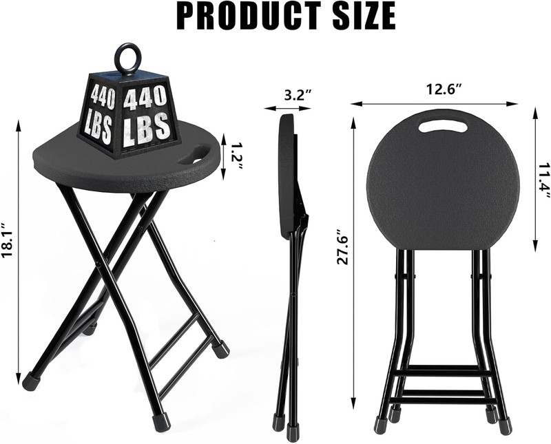 Folding Stool, 18 Inch Foldable Stool with Handle & Steel Frame, Pack of 2 Foldi gallery