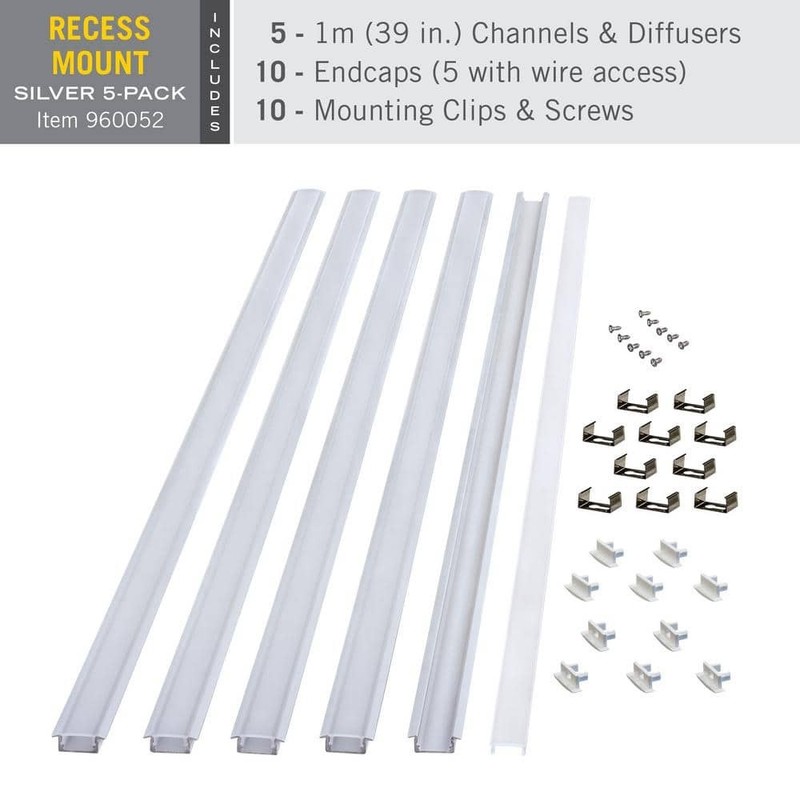 *10 PACK* RibbonFlex PRO Recess Mount LED Tape Light Channel, Silver gallery