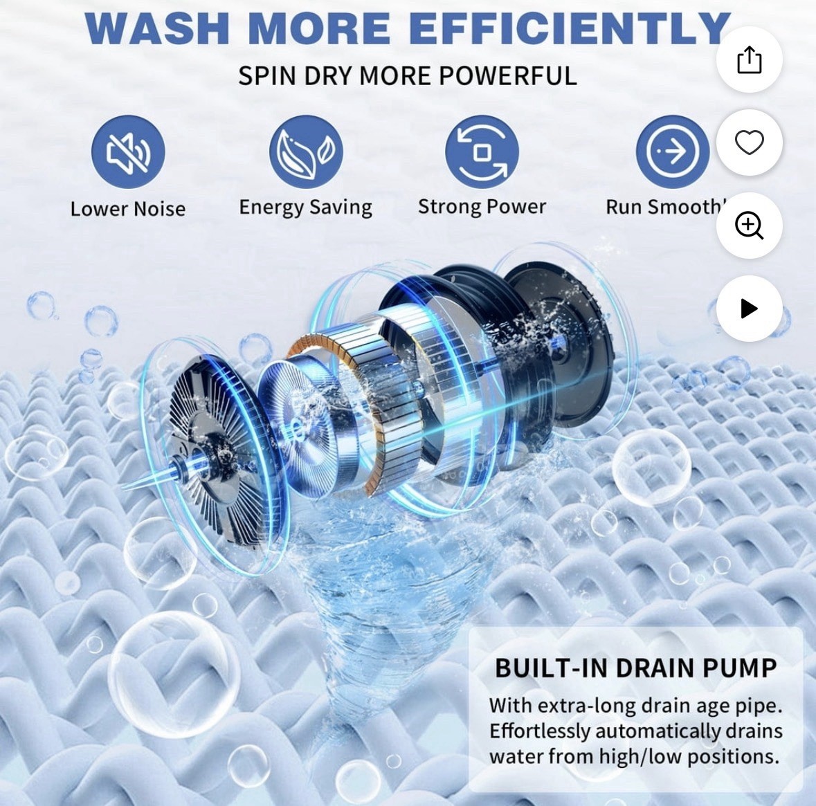 XQB80-168 Portable Top-Load Washer 30 lb Built-In Drain Pump Child Lock White gallery