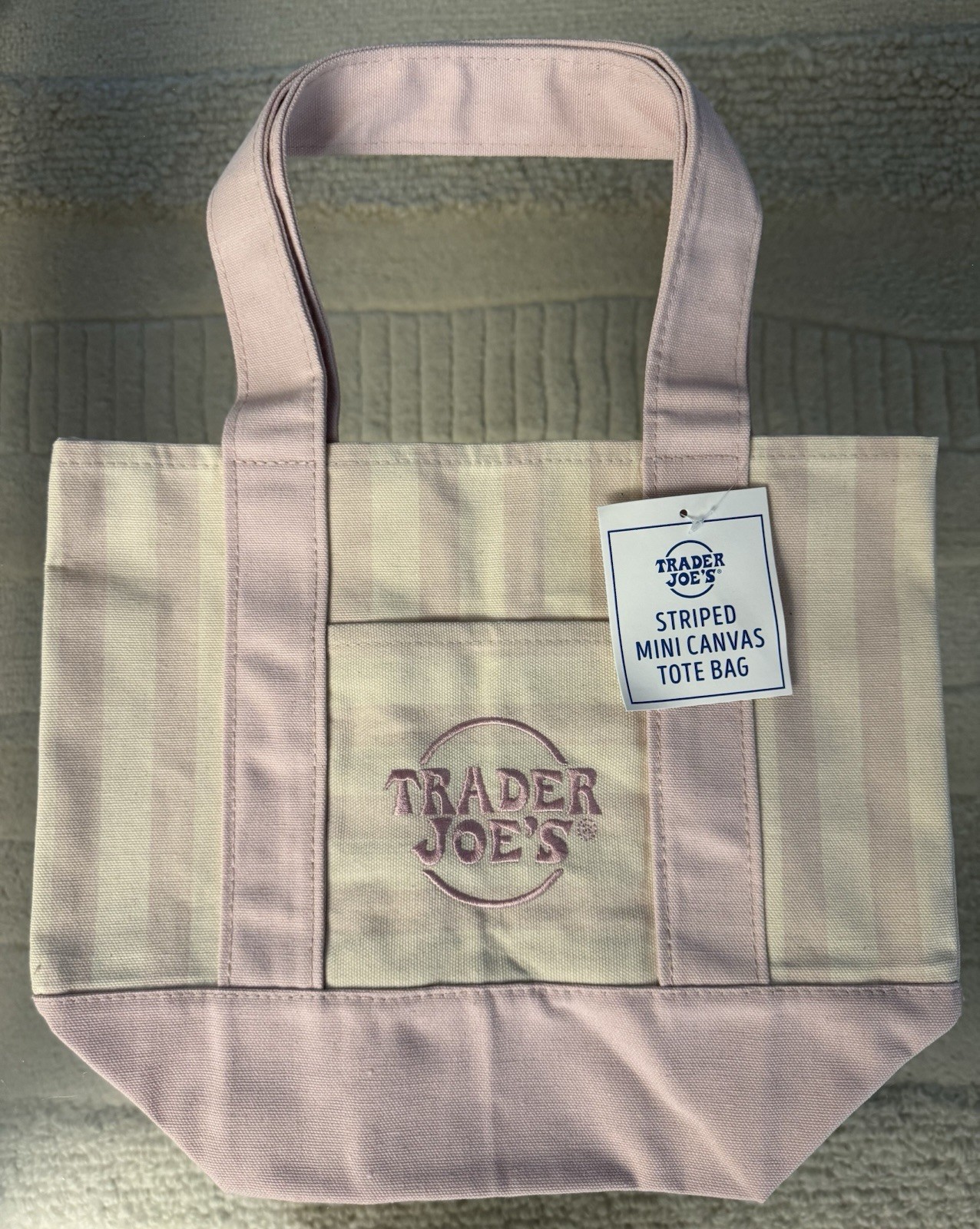 Trader Joes PINK Striped Mini Canvas Tote Bag Rare NWT 2026 Free Gift🎁Fast Ship gallery
