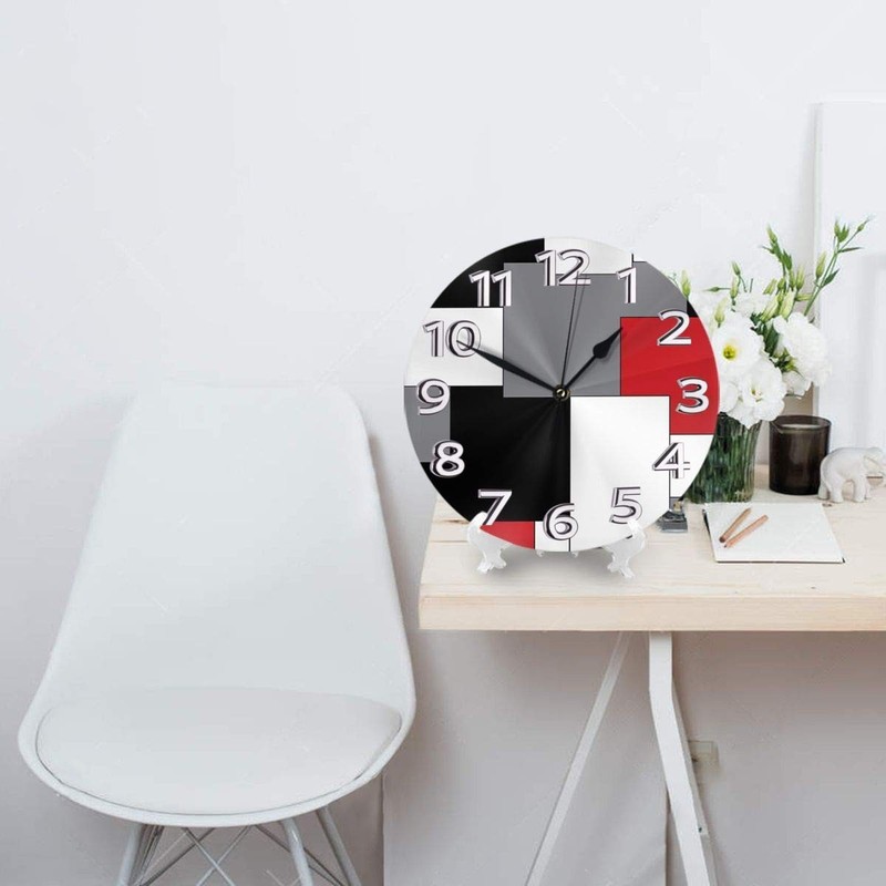 Geometric Decorative Wall Clock with Roman Numeral Hands White,Grey,Black and... gallery