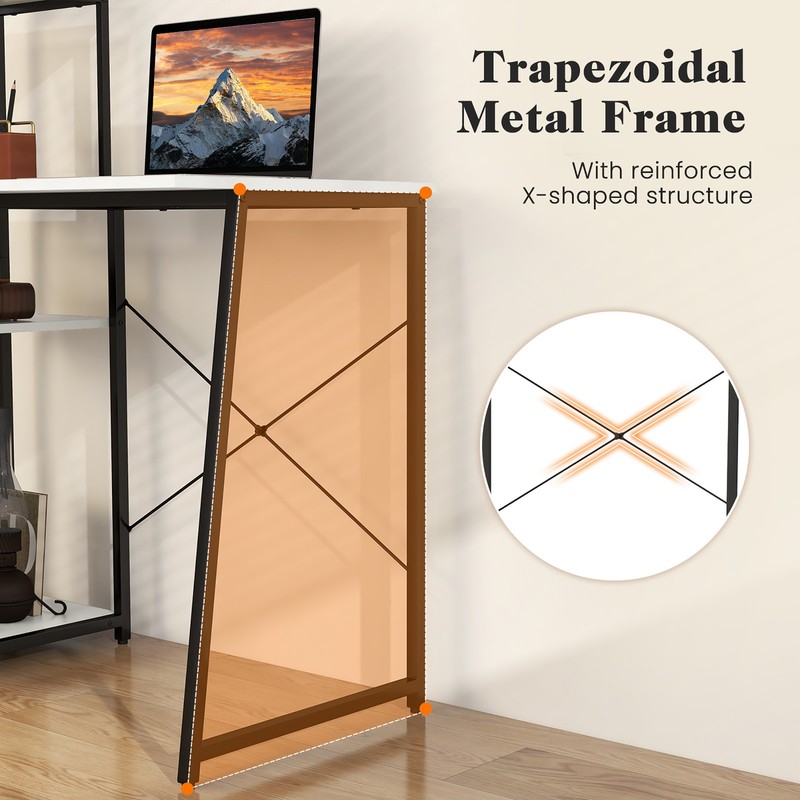 Computer Desk w/ Shelves 3-Tier Storage Bookshelf Ladder-shaped Metal Frame gallery