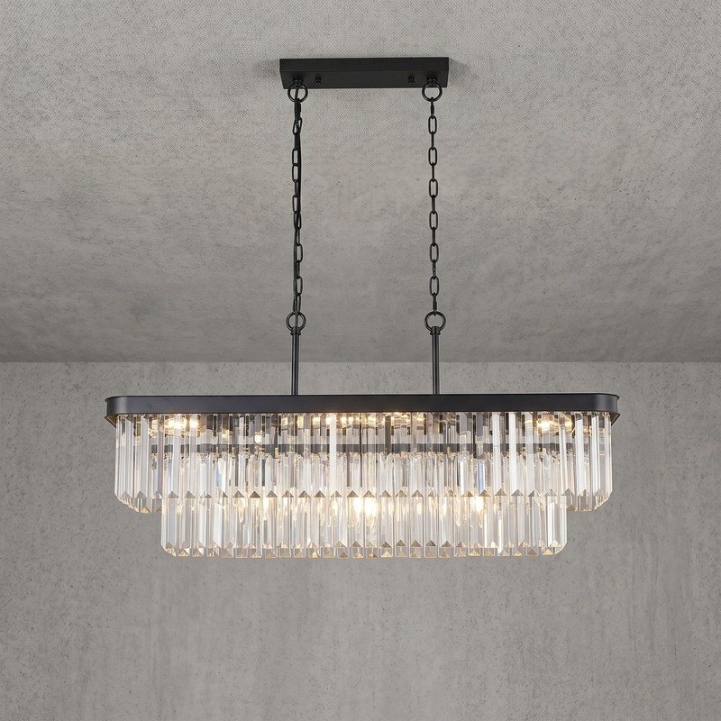 34 in Black Rectangular LED Crystal Chandelier 11 Light Pendant Kitchen Fixture gallery