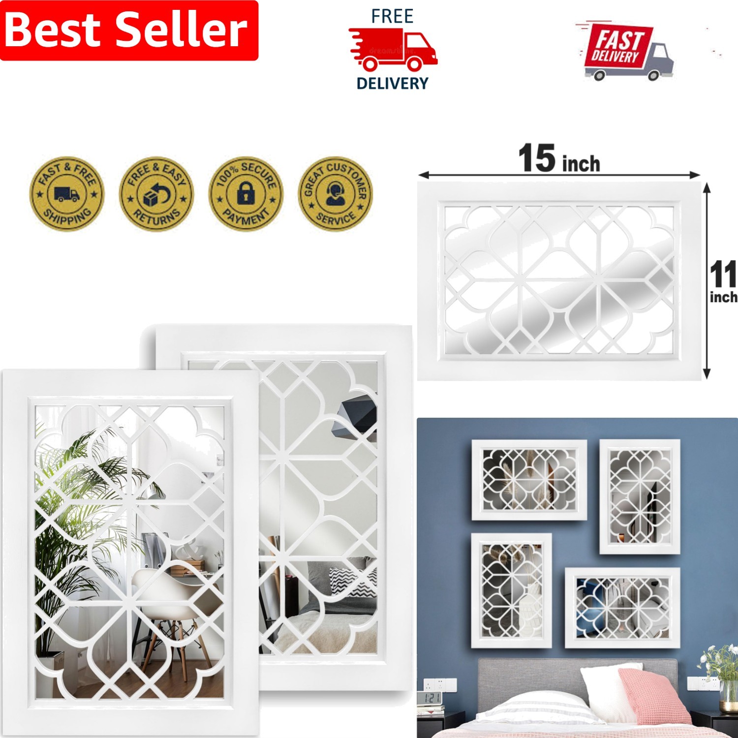 Versatile White Framed Mirrors - Set of 2, 11"x15" for Bathroom and Living Rooms gallery