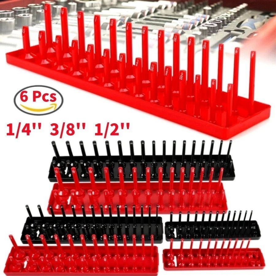 6PCS Socket Organizer Tray Set Hold 90 Metric&76 SAE Socket 1/4" 3/8" 1/2" Drive gallery