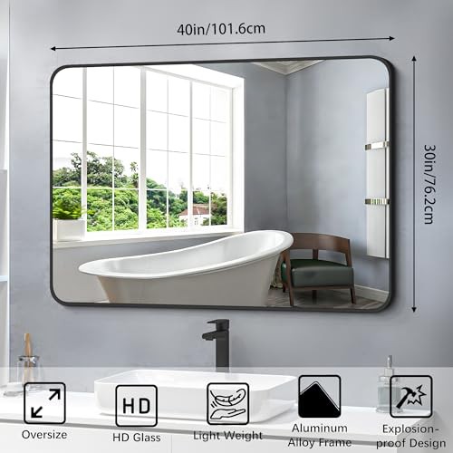 Bathroom Mirror 30" X 40", Large Rectangular Wall Mirror 40"L x 30"W Black gallery