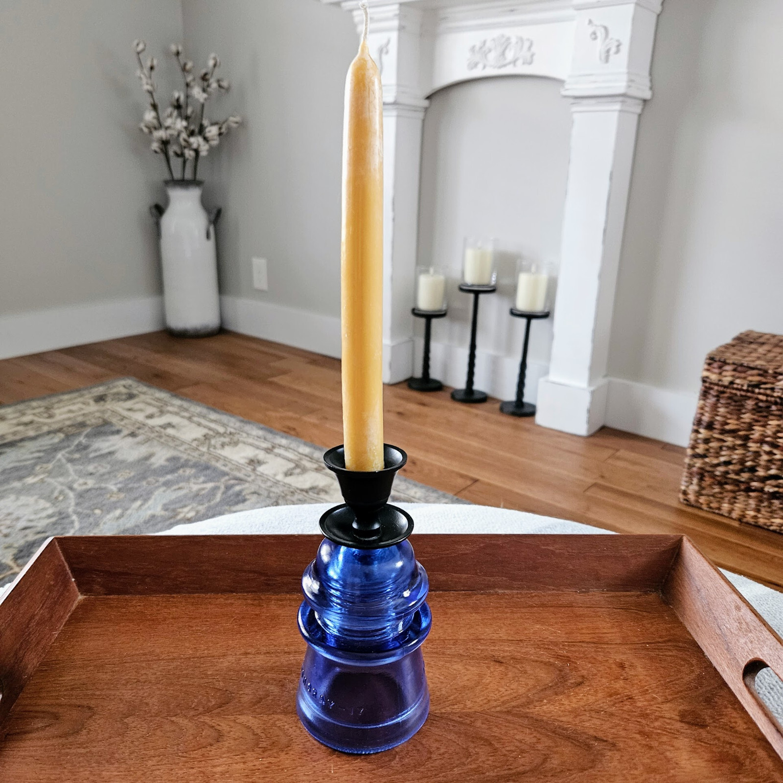 Glass Insulator Candlestick Holder. Cobalt Blue Candle Holder. Decorative Glass. gallery