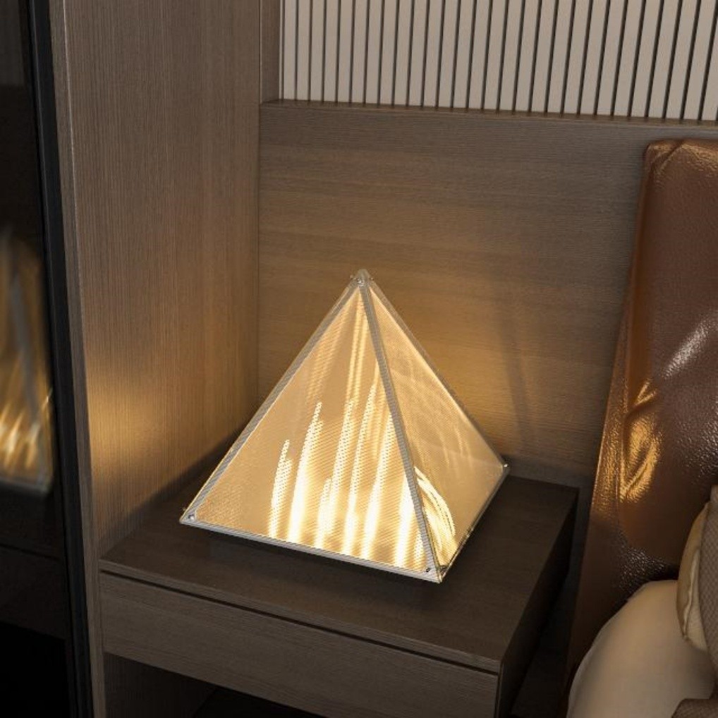 Pyramid Table Lamp Modern Lighting Fixture w/ Frosted Glass Lampshade Dimmable gallery