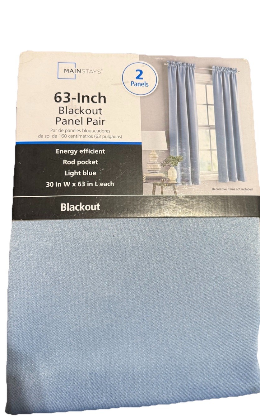 Mainstays 63in Blackout Panel pair - Rod Pocket-Light Blue- 30inx63in gallery
