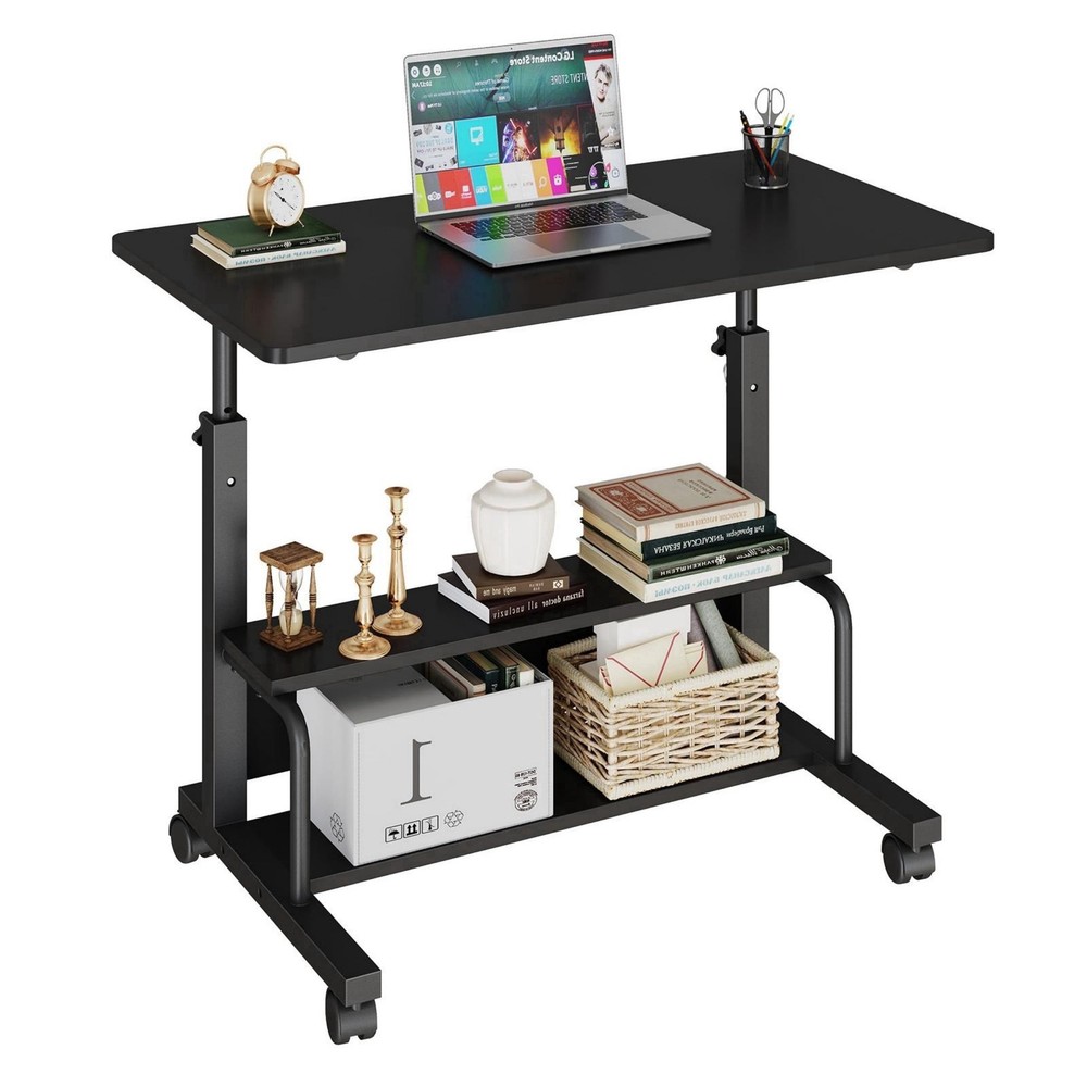 31.5'' Adjustable Height Rolling Computer Desk with Storage Shelves,