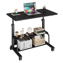 31.5” Adjustable Height Rolling Computer Desk with Storage Shelves,