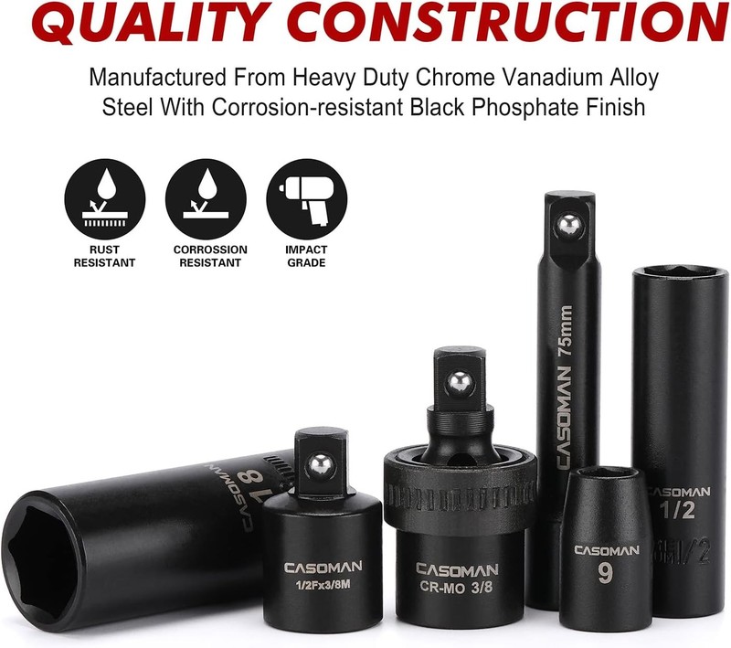 CASOMAN 3/8" Drive Impact Socket Set, 49 PCS (5/16-Inch to 3/4-Inch and 8-22 mm) gallery