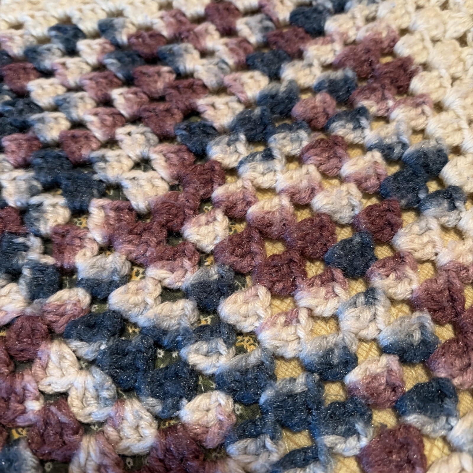 Handmade Vintage Large Crocheted Afghan 45”x63 Purple And Blues Item#1025 gallery