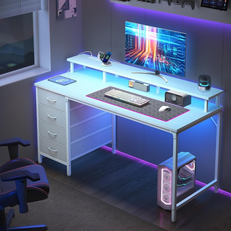 48 inch Computer Desk with Drawers & Power Outlets, Home Office Desk with LED gallery