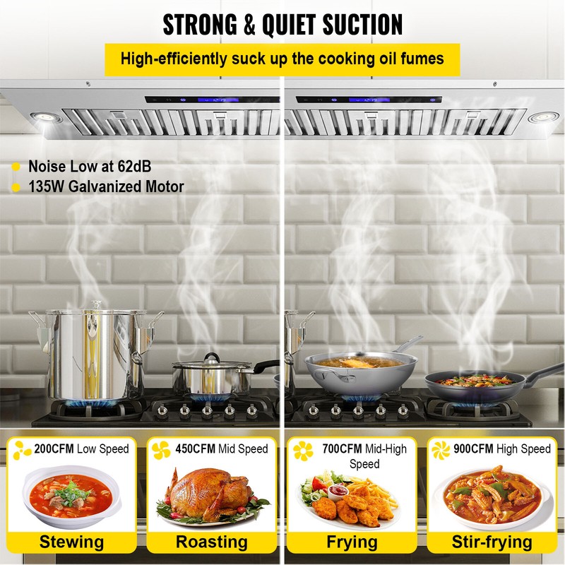 VEVOR 36" Built-In/Insert Range Hood 900CFM 4-Speed Exhaust Fan Kitchen Stove gallery