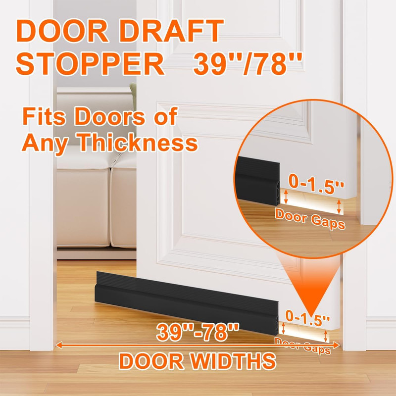 Door Draft Stopper, Adjustable Weather Stripping Seal for Cold Insulation, Botto gallery