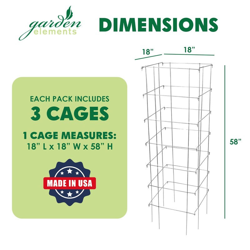 Garden Elements 8-Leg Big Brother Square Collapsible Tomato Cages, 58” (3 pack) gallery