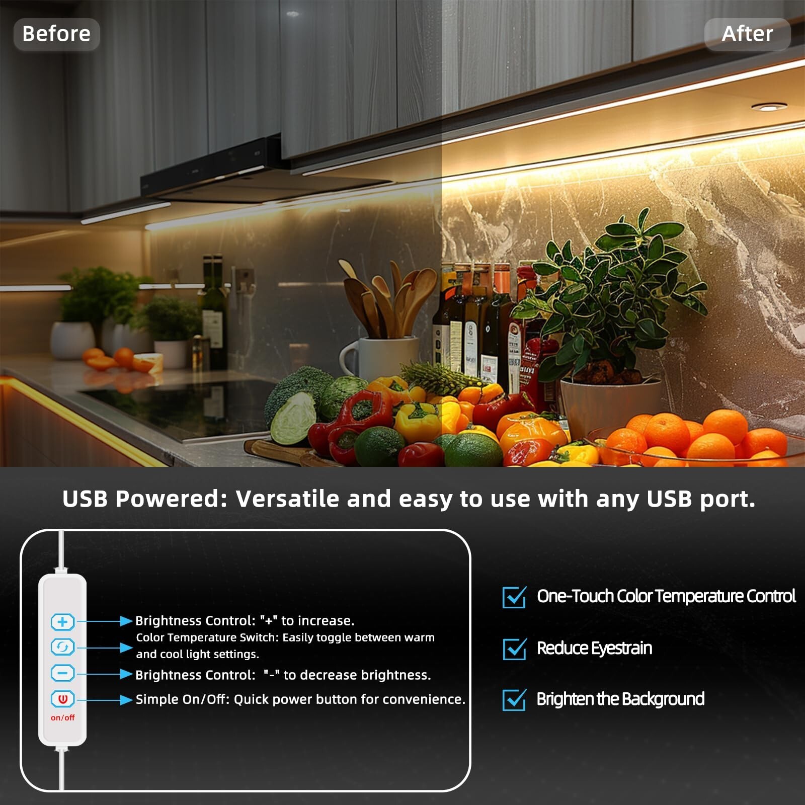 USB led Strip Light 5V,6.56ft CCT Tunable Strip Lights with Self Adhesive,Dim... gallery