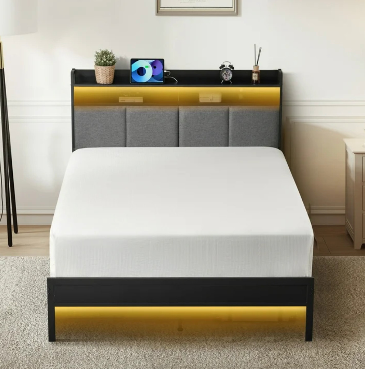 Twin Size Bed Frame LED Toddler Kid Boy Girl Bedroom Cama Para Niño Gray Black gallery