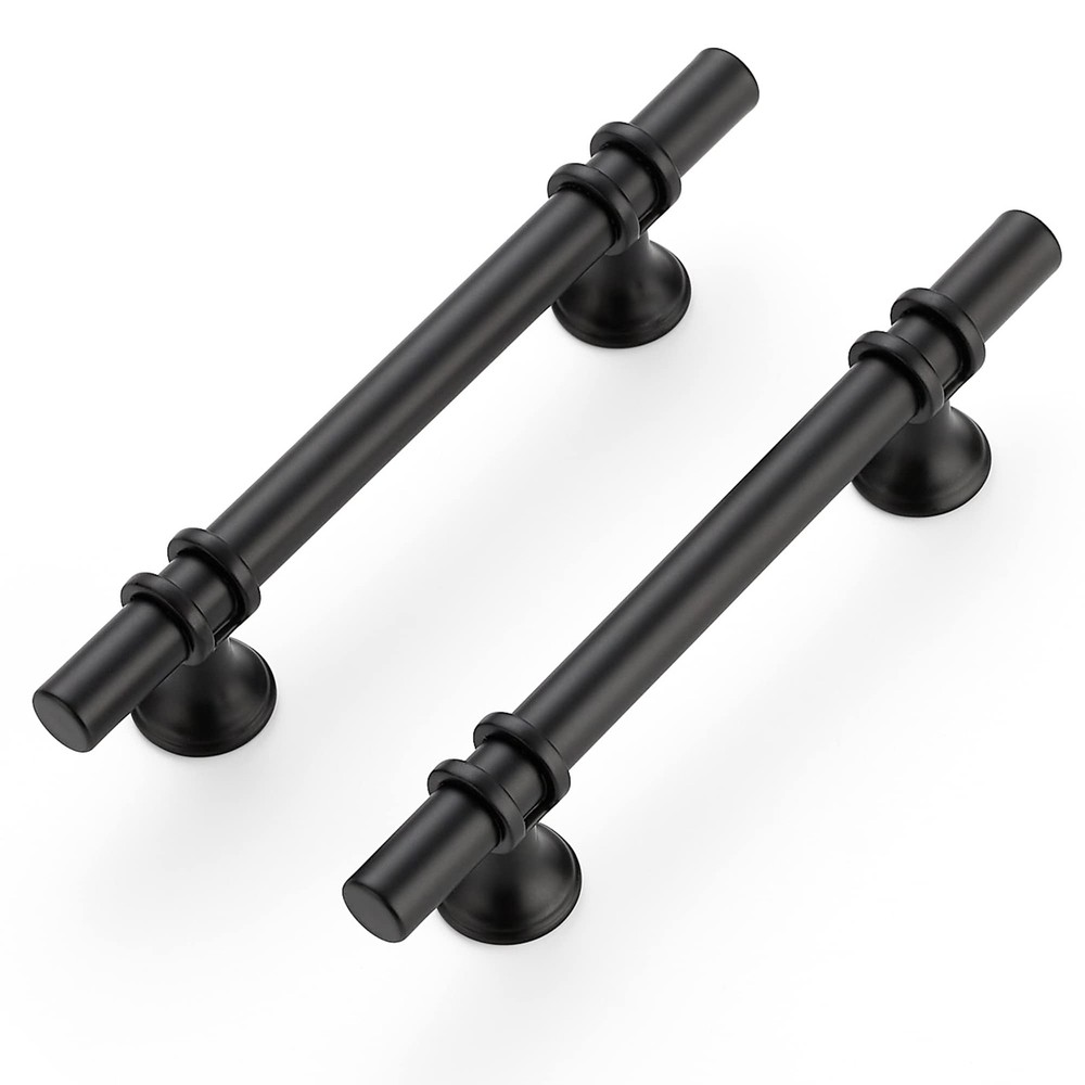 5 PCS 63/8 Inch Matte Black Cabinet Pulls 4 Inch Hole Center Handles